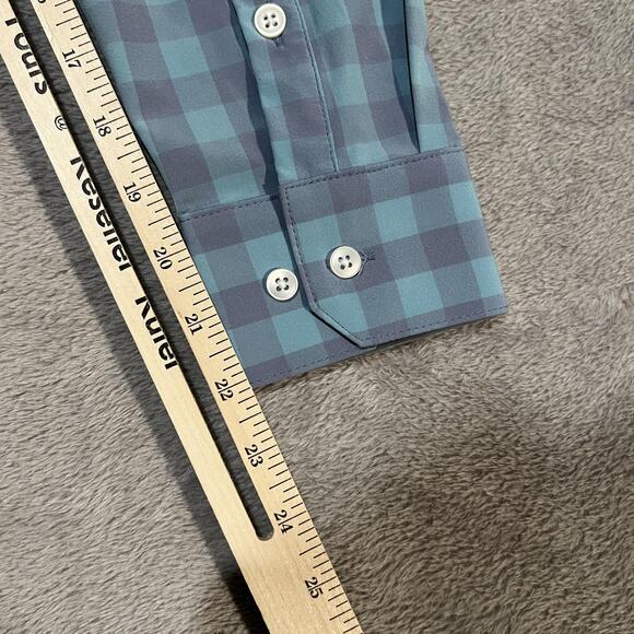 Mizzen+Main Leeward Shirt Mens Large Trim Fit Blue Gray Check Dress Performance - Picture 8 of 8